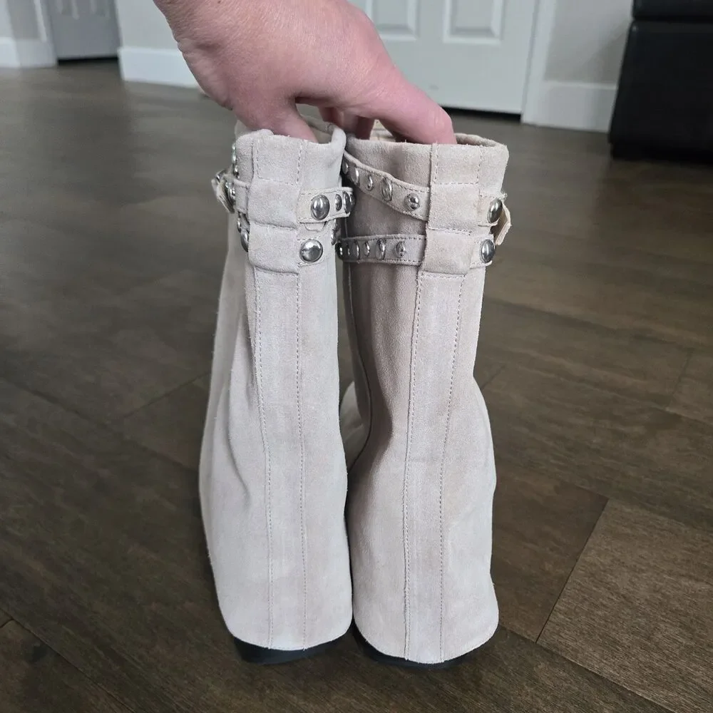 Free People Womens Beige Grey Scorpio Studded Foldover Boots Size 10 New